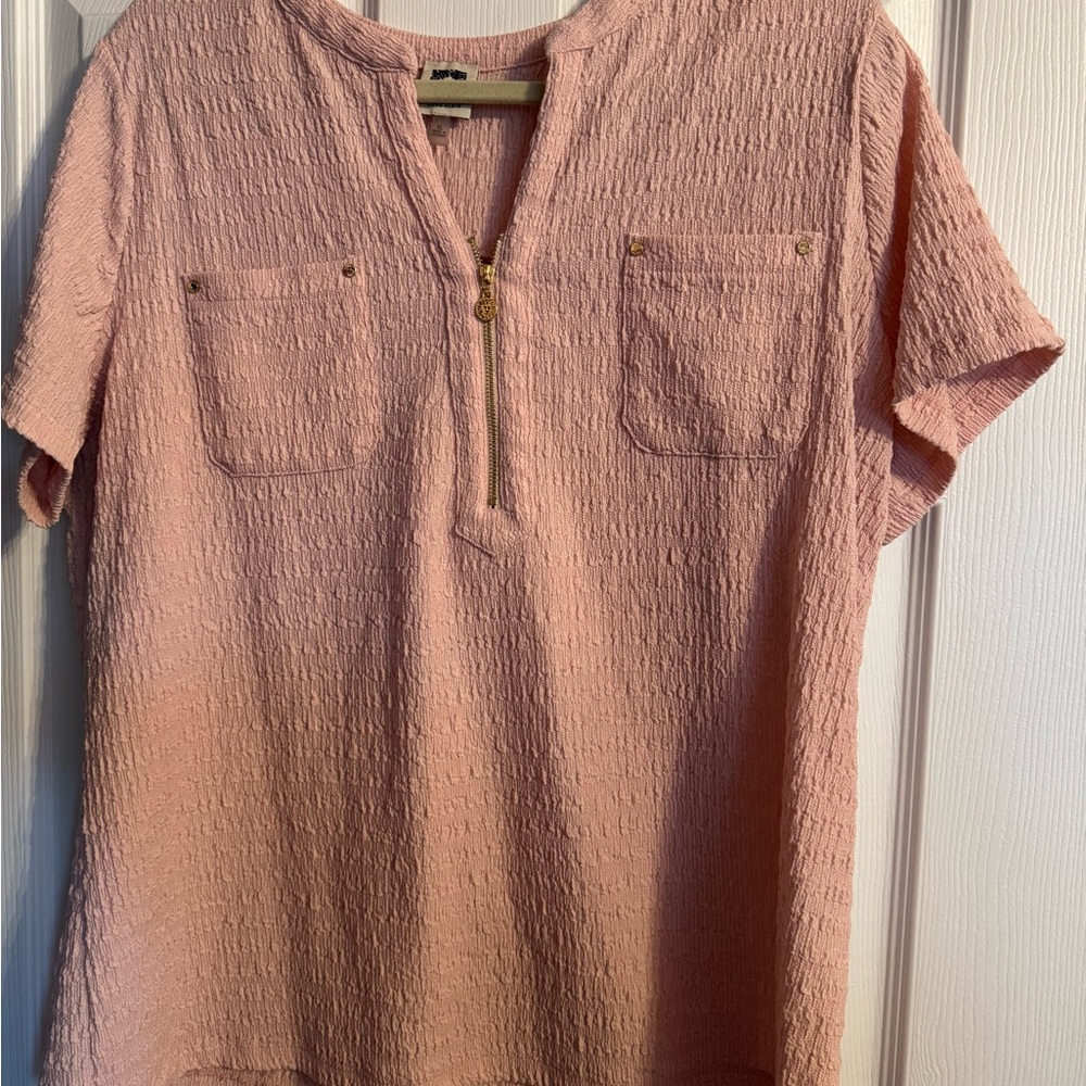 Anne Klein Blush Textured Blouse with Zipper